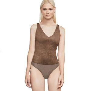 BCBGMAXAZRIA "MYA" Faux-Suede Tank Bodysuit, Brown Mocha - NWT